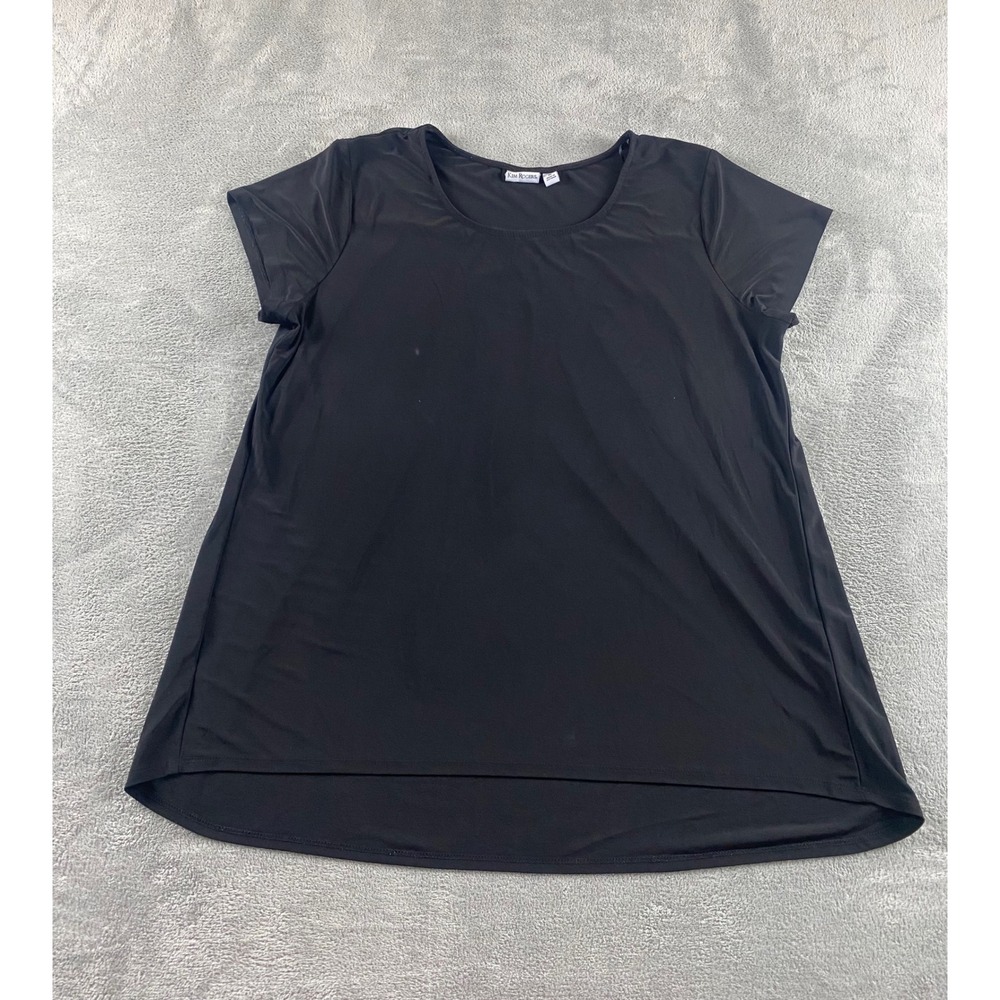 Kim Rogers Womens XL Black Short Sleeve Scoop Neck Pleated Back High-Low Blouse